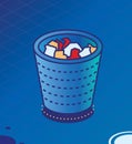 Recycle Bin Icon. Isometric Trash Can Icon with Papers