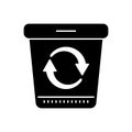 Black solid icon for Recycle bin, clean and dustbin