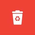 Recycle Bin Icon On Red Background. Red Flat Style Vector Illustration Royalty Free Stock Photo