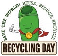 Recycle Bin like Superhero for Recycling Day Celebration, Vector Illustration