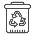 Recycle bin with recycling sign line icon. Plastic bucket for waste sorting. Zero waste design concept, outline style Royalty Free Stock Photo