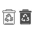 Recycle bin with recycling sign line and solid icon. Plastic bucket for waste sorting. Zero waste design concept Royalty Free Stock Photo