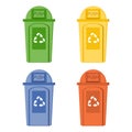 Recycle bin. Trash basket. Red, blue, yellow and green waste sorting baskets Royalty Free Stock Photo