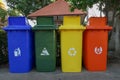 The recycle bins Four colorful, blue, green, Yellow, Red Royalty Free Stock Photo