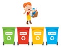 Recycle Bins For Plastic, Metal, Paper And Glass Royalty Free Stock Photo