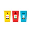 Recycle bins vector on white, flat recycling trash containers