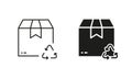 Recycle Box Package Silhouette and Line Icon Set. Reusable Organic Cardboard Parcel. Triangle Arrow, Recycling