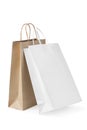 Recycle brown and white paper bag isolated white background, copy space. Or a brown and white paper bag on a white background. Royalty Free Stock Photo