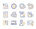 Recycle, Calculator target and Reject certificate icons set. Check investment, Undo and Seo laptop signs. Vector
