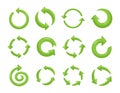 Recycle circular green arrows. Rounded angles