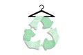 Recycle clothes icons textured with recycled fabric on hanger