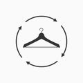 Recycle clothing concept. Recycle sign icon with clothes hanger. Vector