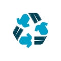 Recycle clothing symbol. Blue recycle symbol with T-shirt and jeans.