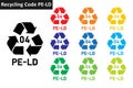 Mobius Strip plastic recycling code 04 icon collection in ten colors. Set of plastic recycling code symbol icon 04 PE-LD.