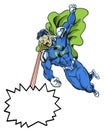 Recycle comic book super hero in heroic pose using eye beams for message