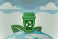 Recycle concept with recycling bin on Earth background. Ecology and Environment conservation resource sustainable.Vector Royalty Free Stock Photo