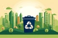Recycle concept with recycling bin on green city background. Ecology and Environment conservation resource sustainable.Vector Royalty Free Stock Photo