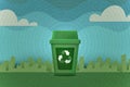 Recycle concept with recycling bin on green city background. Ecology and Environment conservation resource sustainable.Vector Royalty Free Stock Photo