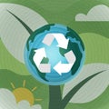 Recycle concept with recycle symbol on earth background. Ecology and Environment conservation resource sustainable.Vector Royalty Free Stock Photo