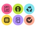 Recycle, Cpu processor and Search file icons set. Info, Report document and Verify signs. Vector Royalty Free Stock Photo
