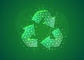 Recycle 3d low poly symbol with green world map background. Waste recycling concept design illustration. Ecology Royalty Free Stock Photo