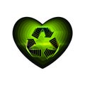 Recycle eco. Valentine day with the sign of the green arrows recycle. Recycled materials symbol. Heart icon a symbol of love. Flat Royalty Free Stock Photo