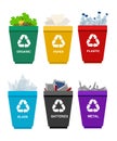 Recycle garbage bins plastic organic battery glass metal paper. Trash Royalty Free Stock Photo