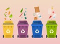 Recycle garbage bins. Waste types segregation recycling: organic