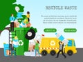 Recycle garbage, save ecology concept banner vector illustration. Small people throwing trash into big recycle bin