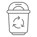 Recycle garbage thin line icon. Bin with recycle symbol vector illustration isolated on white. Trash outline style