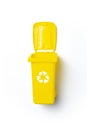 Recycle garbage. Yellow dustbin for recycle plastic trash isolated on white background. Bin container for disposal garbage waste