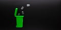 Recycle glass garbage. Green dustbin for recycle glass can trash on black background. Bin container for disposal garbage