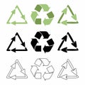 Recycle green and black eco arrows icon set. Recycling symbol