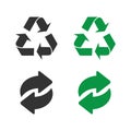 Recycle green and black vector icons. Recycle icons isolated on white background