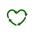 Recycle heart icons. Reuse green ecology symbol. Vector eco circulation shape Royalty Free Stock Photo