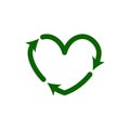 Recycle heart icons. Reuse green ecology symbol. Vector eco circulation shape Royalty Free Stock Photo