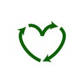 Recycle heart icons. Reuse green ecology symbol. Vector eco circulation shape Royalty Free Stock Photo