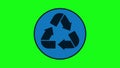 Recycle icon animation. Blue arrows on a green screen.