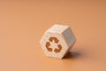 Recycle icon on Hexagon wood block