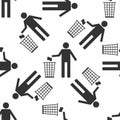 Recycle icon, man throwing trash into dustbin icon seamless pattern on white background Royalty Free Stock Photo