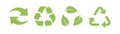 Recycle icon set. Recycle arrow in green. Recycle leaf icon. Reuse symbol. Eco sign. Eco triangle. Green leaves symbol. Nature