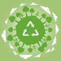 Recycle icon sign with plants and trees on globe. Concept of recycle reuse reduce for ecology Royalty Free Stock Photo
