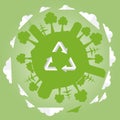 Recycle icon sign with plants and trees on globe. Concept of recycle reuse reduce for ecology Royalty Free Stock Photo