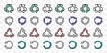 Recycle icons set. Linear and flat icons. Recycling and rotation arrow icon pack. Concept icons. Trendy colors. Vector