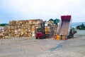 Recycle industry cardboard garbage and paper waste after pressing in hydraulic baling garbage press machine to a square dense for