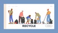 Recycle Landing Page Template. Volunteer Characters Cleaning Garbage. People Working, Volunteering, Collecting Trash Royalty Free Stock Photo