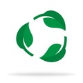 Recycle leaf icon. Reuse green eco sign. Symbol of ecology in flat concept. Trash careful. Waste cycle. Vector EPS 10