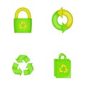 Recycle material icon set, cartoon style