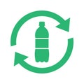 Recycle plastic logo icon, Arrows pet bottle shape recycling sign, Reusable ecological preservation, Vector illustration