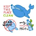 ONLY RECYCLE PLASTIC Eco Problem Vector Illustration Set Royalty Free Stock Photo